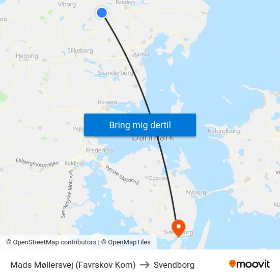Mads Møllersvej (Favrskov Kom) to Svendborg map