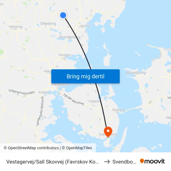 Vestagervej/Sall Skovvej (Favrskov Kom) to Svendborg map