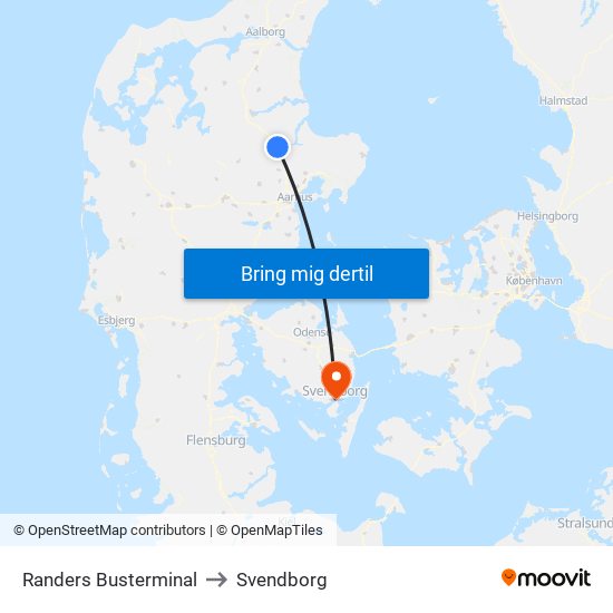 Randers Busterminal to Svendborg map