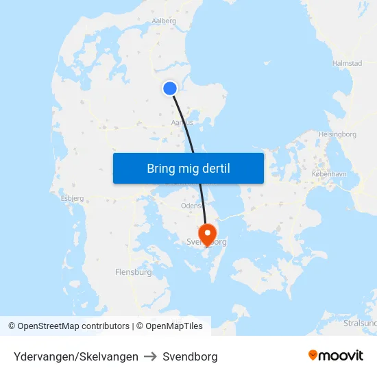 Ydervangen/Skelvangen to Svendborg map