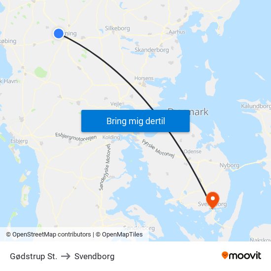 Gødstrup St. to Svendborg map