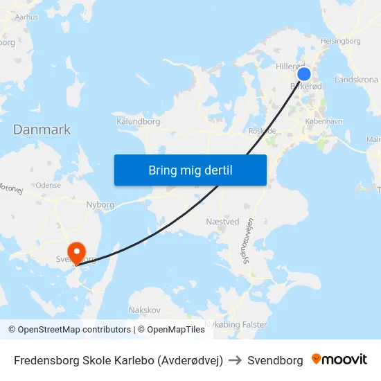 Fredensborg Skole Karlebo (Avderødvej) to Svendborg map