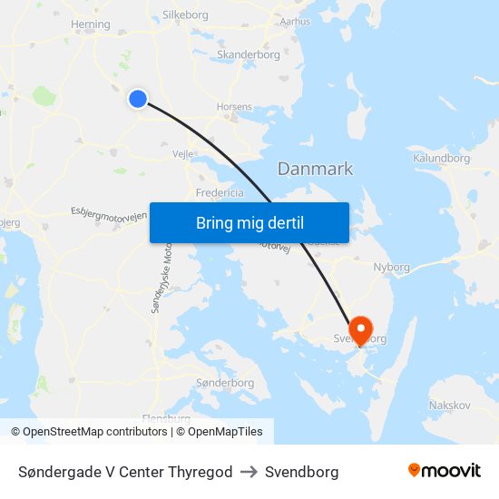 Søndergade V Center Thyregod to Svendborg map