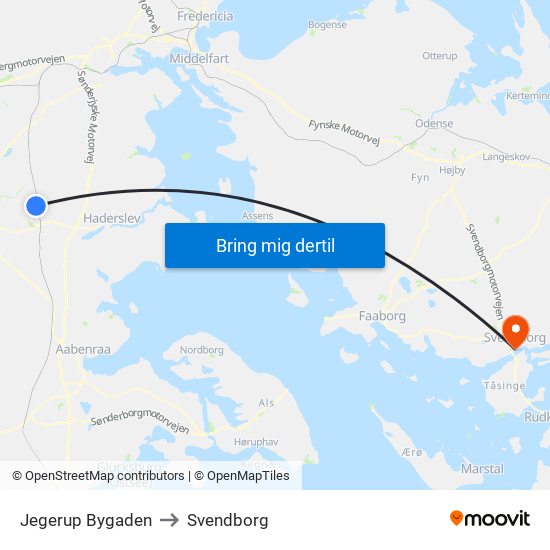 Jegerup Bygaden to Svendborg map