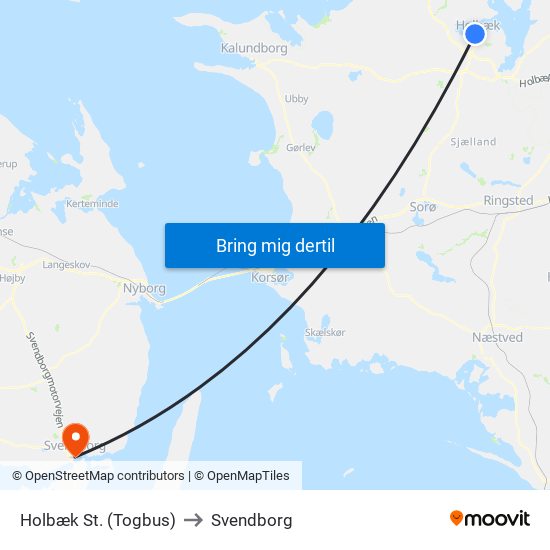 Holbæk St. (Togbus) to Svendborg map