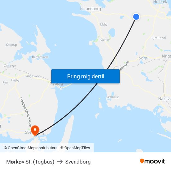 Mørkøv St. (Togbus) to Svendborg map