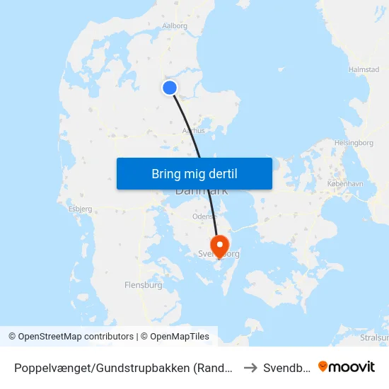 Poppelvænget/Gundstrupbakken (Randers Kom) to Svendborg map