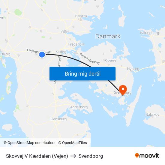 Skovvej V Kærdalen (Vejen) to Svendborg map