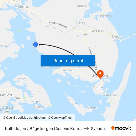 Kulturkajen / Bågøfærgen (Assens Kommune) to Svendborg map