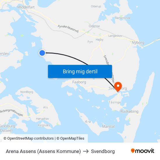 Arena Assens (Assens Kommune) to Svendborg map