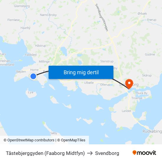 Tåstebjerggyden (Faaborg Midtfyn) to Svendborg map