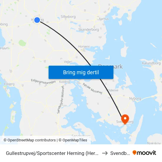 Gullestrupvej/Sportscenter Herning (Herning Kom) to Svendborg map