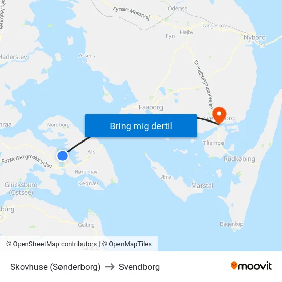 Skovhuse (Sønderborg) to Svendborg map