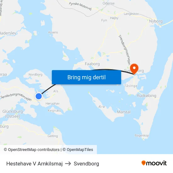 Hestehave V Arnkilsmaj to Svendborg map