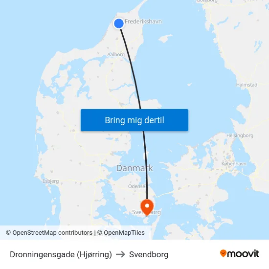 Dronningensgade (Hjørring) to Svendborg map