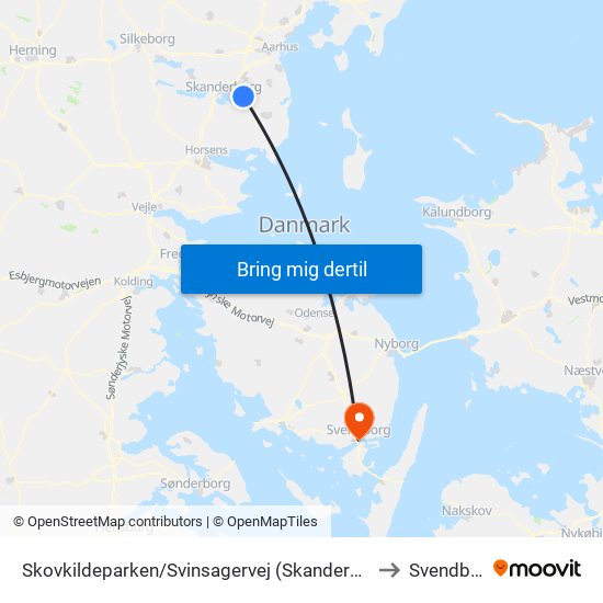 Skovkildeparken/Svinsagervej (Skanderborg Kom) to Svendborg map