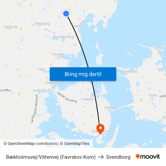 Bækholmsvej/Vittenvej (Favrskov Kom) to Svendborg map