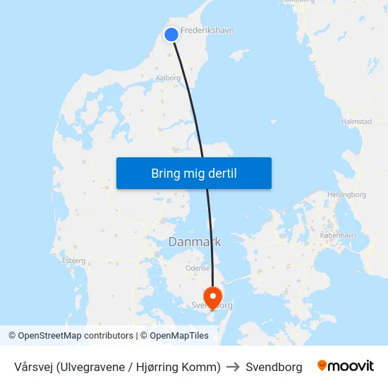 Vårsvej (Ulvegravene / Hjørring Komm) to Svendborg map