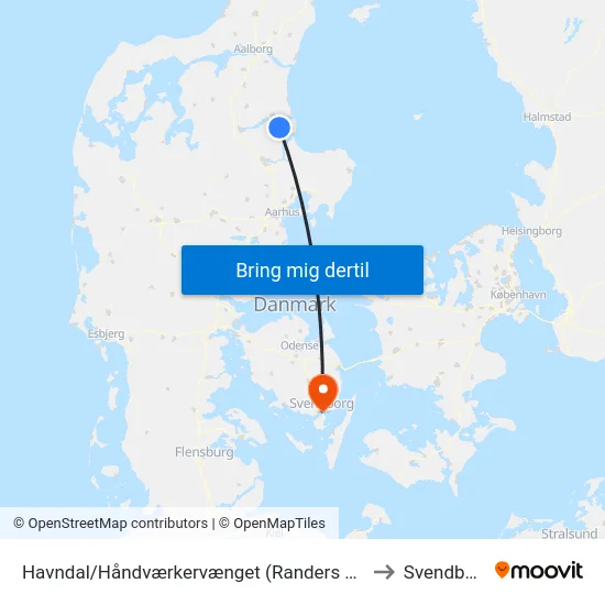 Havndal/Håndværkervænget (Randers Kom) to Svendborg map