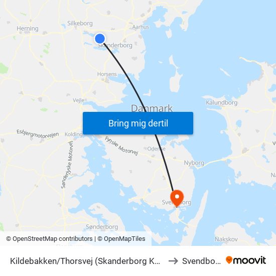 Kildebakken/Thorsvej (Skanderborg Kom) to Svendborg map
