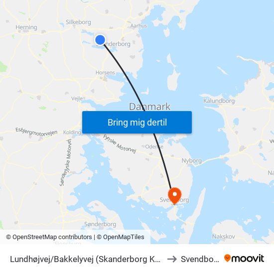 Lundhøjvej/Bakkelyvej (Skanderborg Kom) to Svendborg map