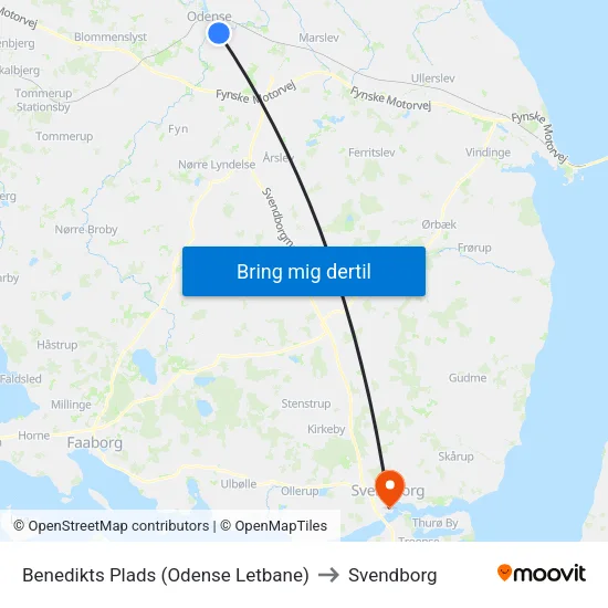 Benedikts Plads (Odense Letbane) to Svendborg map