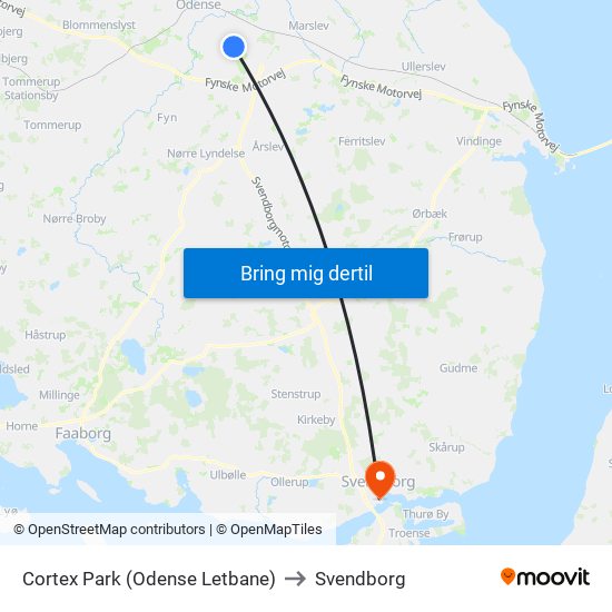 Cortex Park (Odense Letbane) to Svendborg map