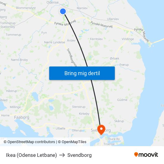 Ikea (Odense Letbane) to Svendborg map