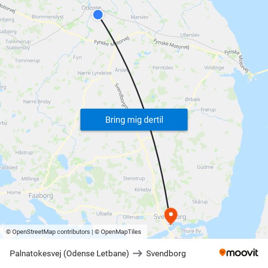 Palnatokesvej (Odense Letbane) to Svendborg map