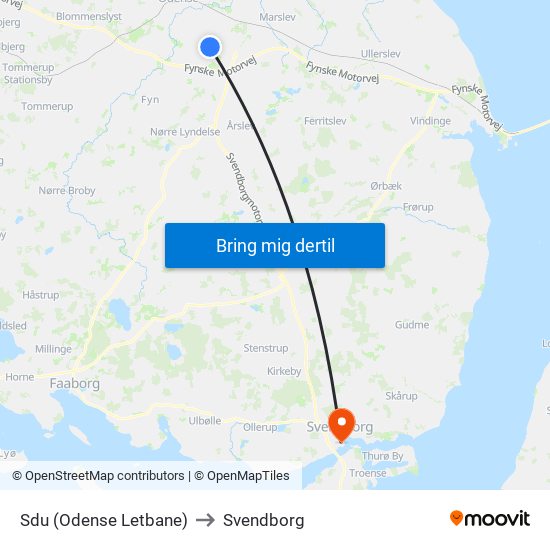 Sdu (Odense Letbane) to Svendborg map