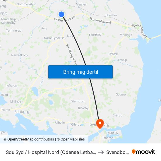 Sdu Syd / Hospital Nord (Odense Letbane) to Svendborg map