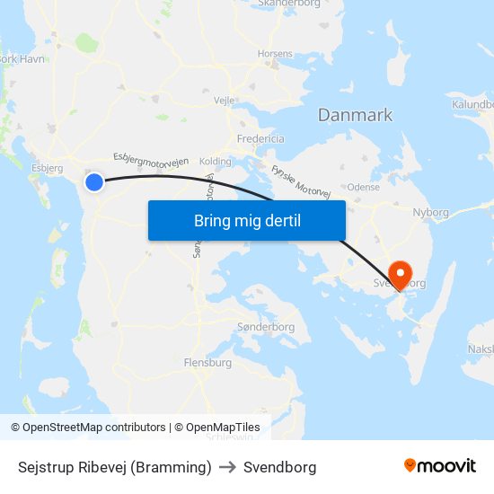 Sejstrup Ribevej (Bramming) to Svendborg map