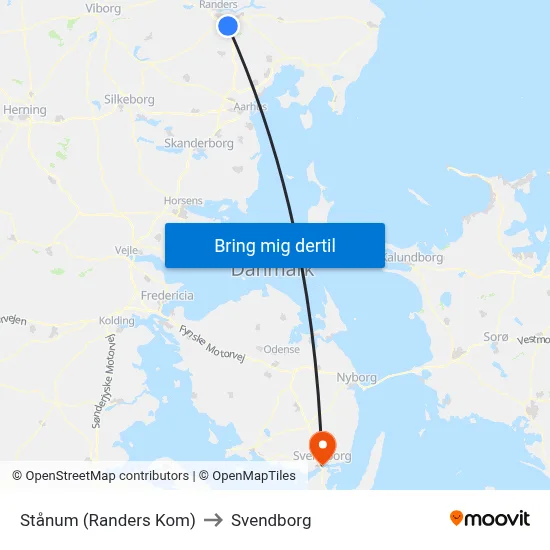 Stånum (Randers Kom) to Svendborg map