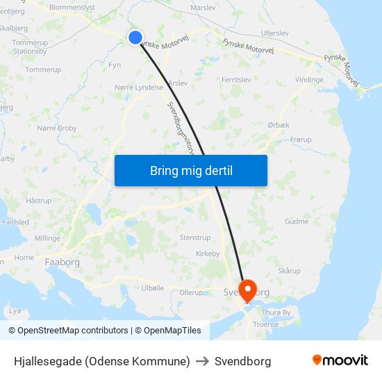 Hjallesegade (Odense Kommune) to Svendborg map