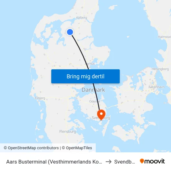 Aars Busterminal (Vesthimmerlands Komm.) to Svendborg map