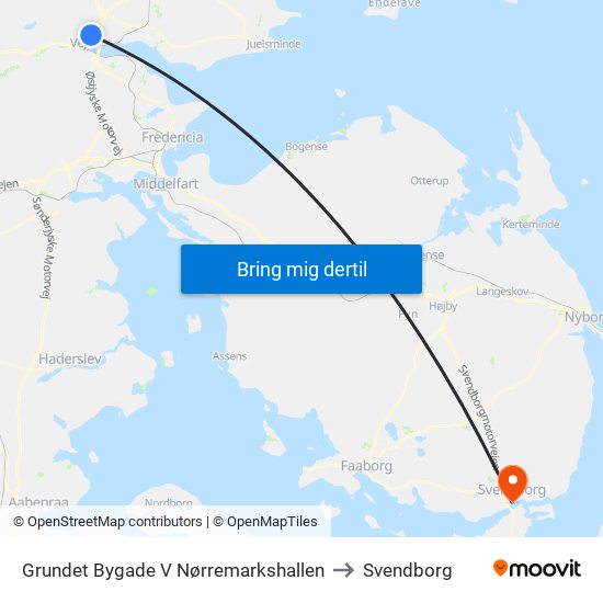 Grundet Bygade V Nørremarkshallen to Svendborg map
