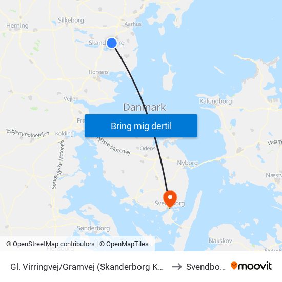 Gl. Virringvej/Gramvej (Skanderborg Kom) to Svendborg map