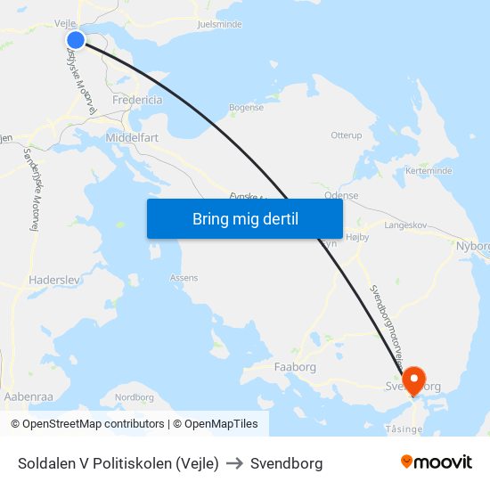 Soldalen V Politiskolen (Vejle) to Svendborg map