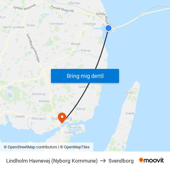 Lindholm Havnevej (Nyborg Kommune) to Svendborg map