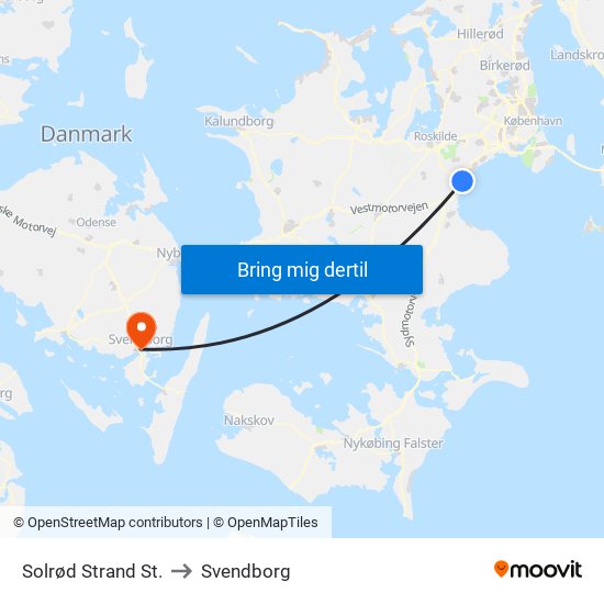 Solrød Strand St. to Svendborg map