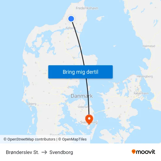 Brønderslev St. to Svendborg map