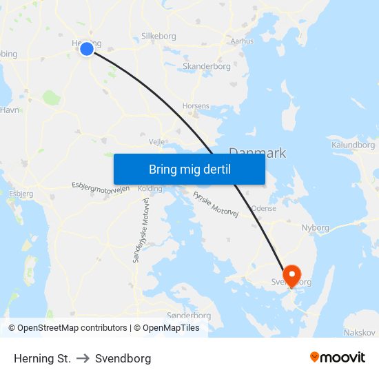 Herning St. to Svendborg map
