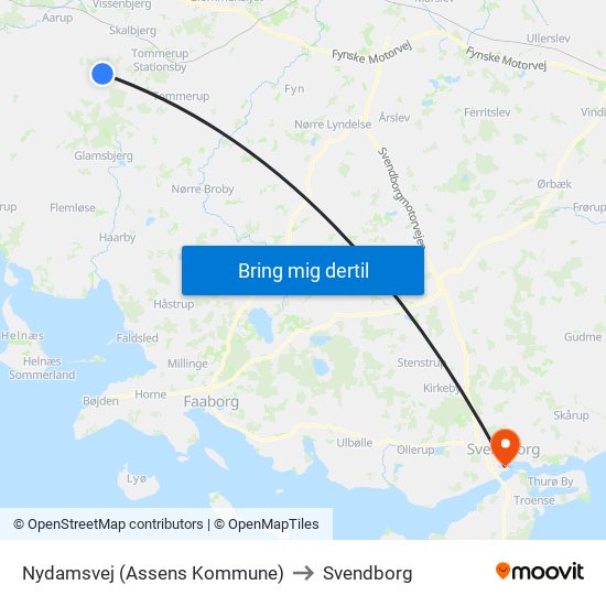 Nydamsvej (Assens Kommune) to Svendborg map