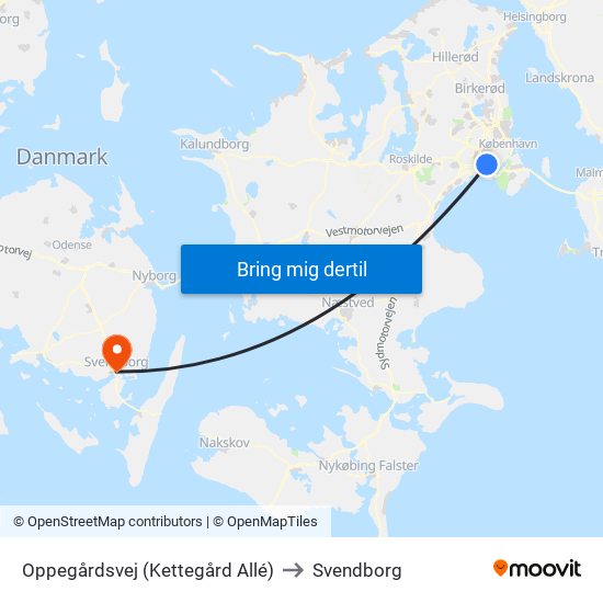 Oppegårdsvej (Kettegård Allé) to Svendborg map