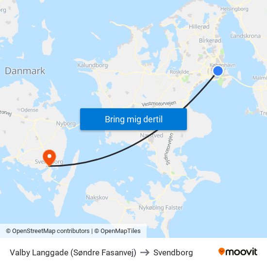 Valby Langgade (Søndre Fasanvej) to Svendborg map