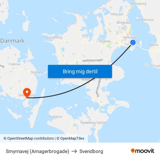 Smyrnavej (Amagerbrogade) to Svendborg map
