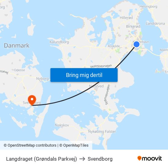 Langdraget (Grøndals Parkvej) to Svendborg map