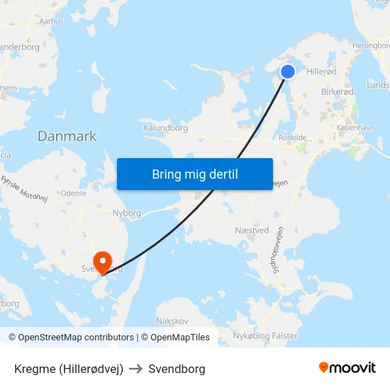 Kregme (Hillerødvej) to Svendborg map