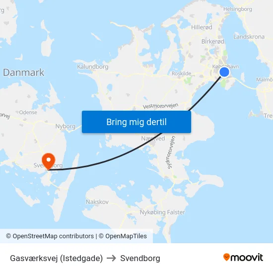 Gasværksvej (Istedgade) to Svendborg map
