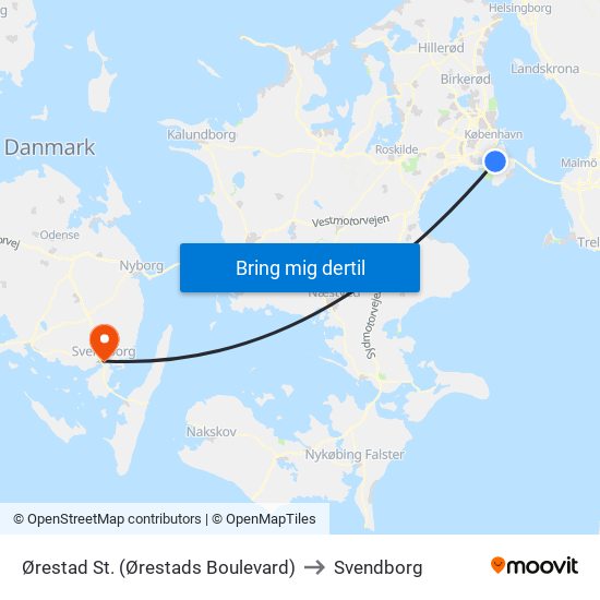 Ørestad St. (Ørestads Boulevard) to Svendborg map